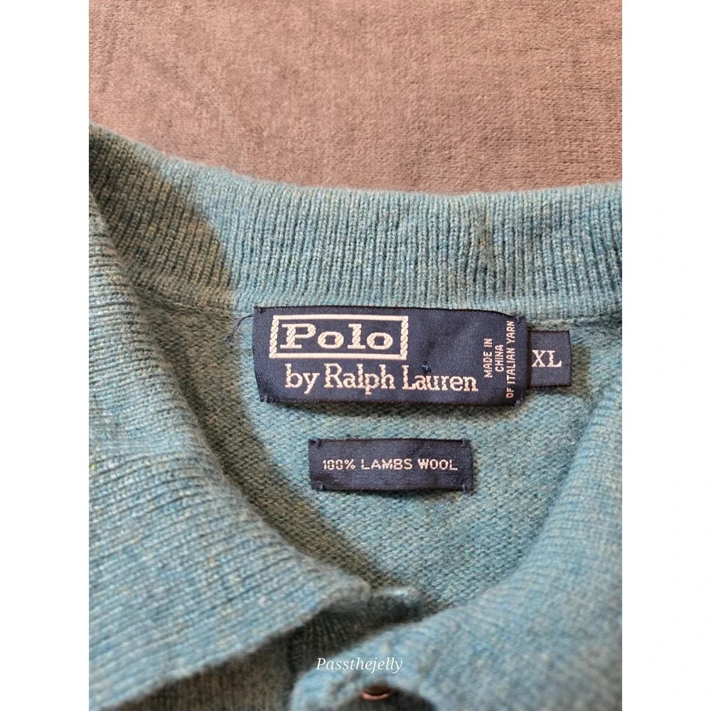 Vtg Polo Ralph Lauren men's XL Shirt 100% LambsWool Long Sleeve Green Melange